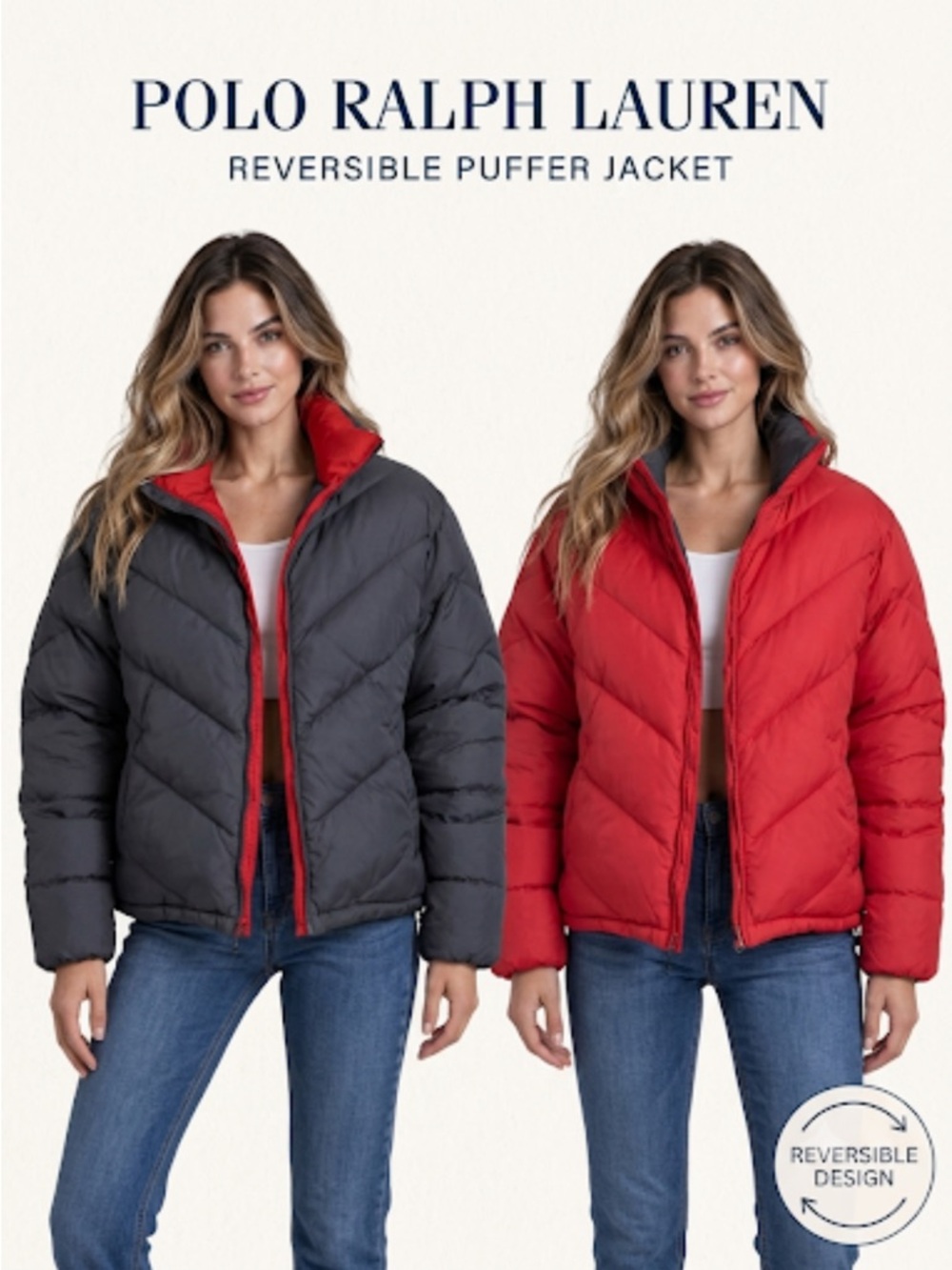Polo Jeans Co Ralph Lauren NWT Vintage  Reversible 80/20 Down Puffer Jacket L